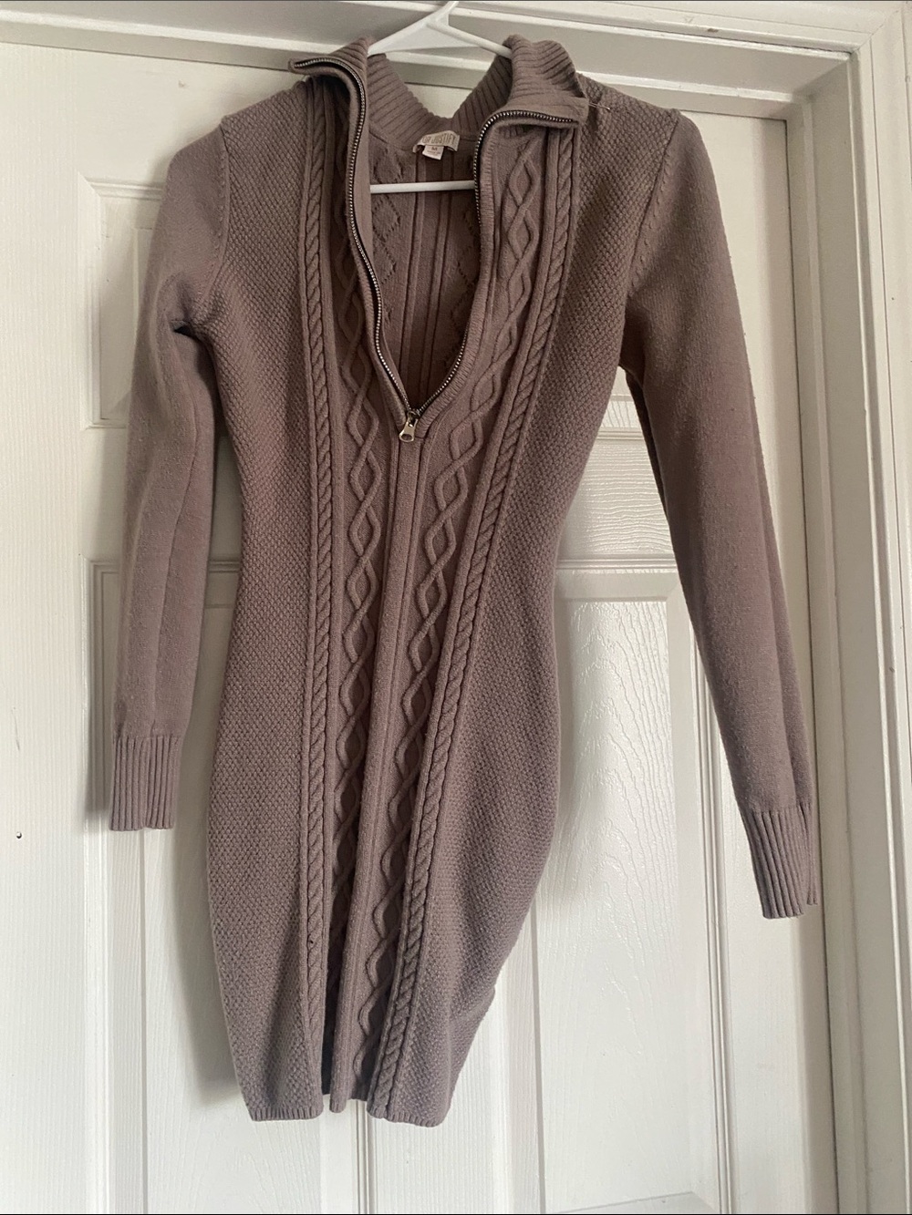 J for Justify Taupe Cable-Knit V-Neck Sweater